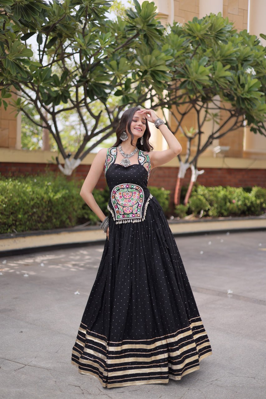 Yashvi Black Reyon Mukesh Patti Lace Lehenga Choli