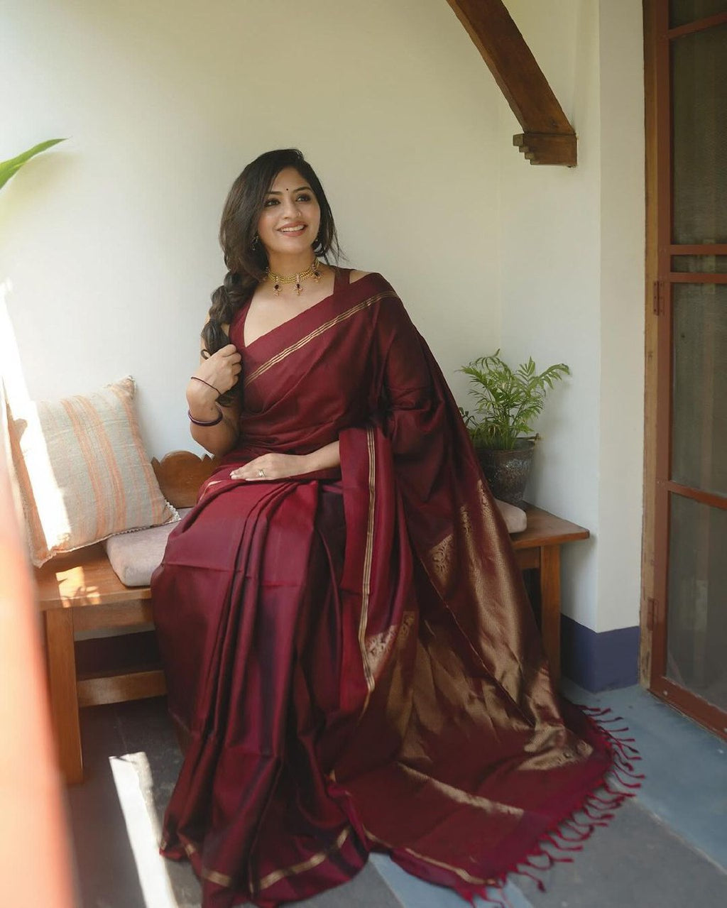 Niva Maroon Pure Banarasi Silk Saree