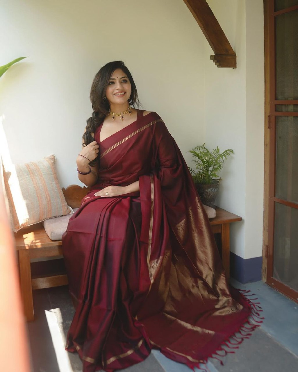 Niva Maroon Pure Banarasi Silk Saree