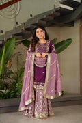Purple fox georgette embroidered heavy sequence work kurti palazzo set