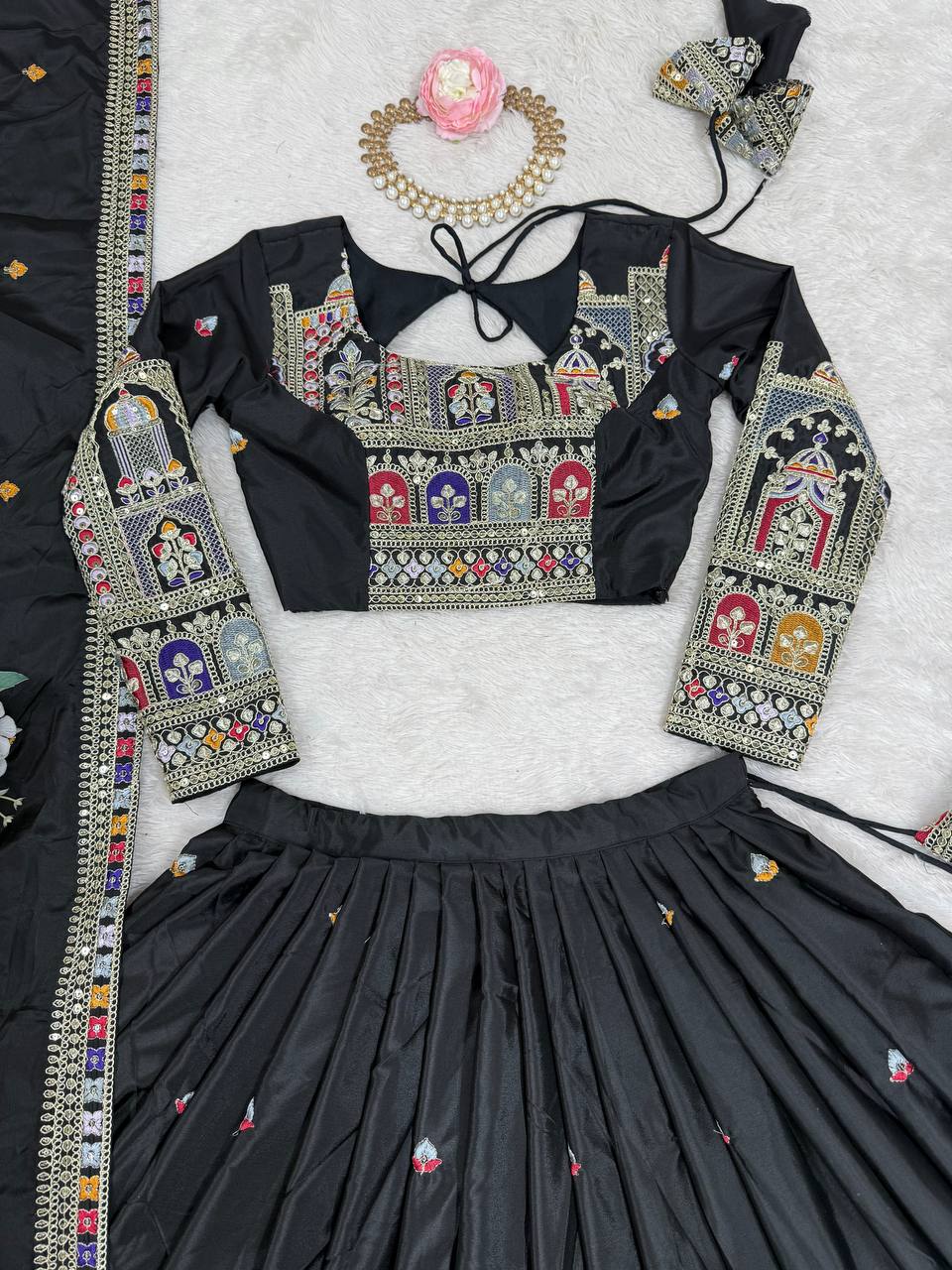 Kavyani Natural Crepe Silk Grey Lehenga Choli