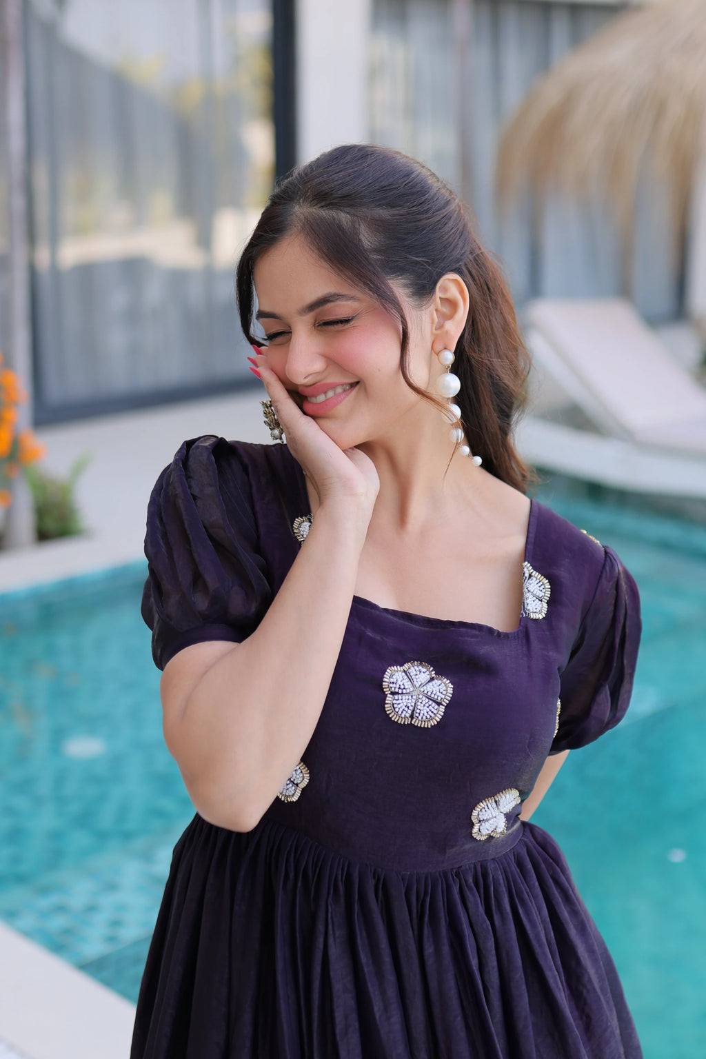 Sruvika Purple Color Fendi Silk With Beads Embroidered Work Gown