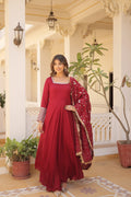 Aparajita Maroon Vichitra Silk Anarkali Gown Set