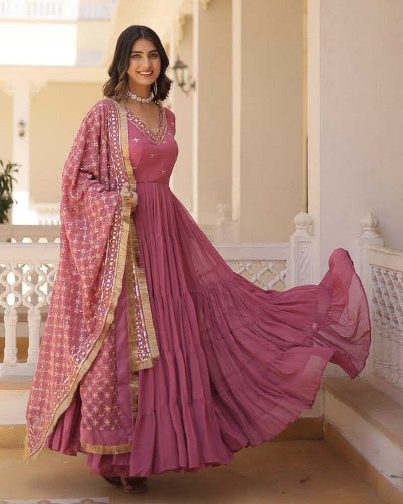 Ridhika onion pink georgette anarkali gown suit set
