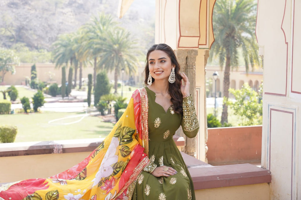 Padmini georgette green embroidery anarkali gown set