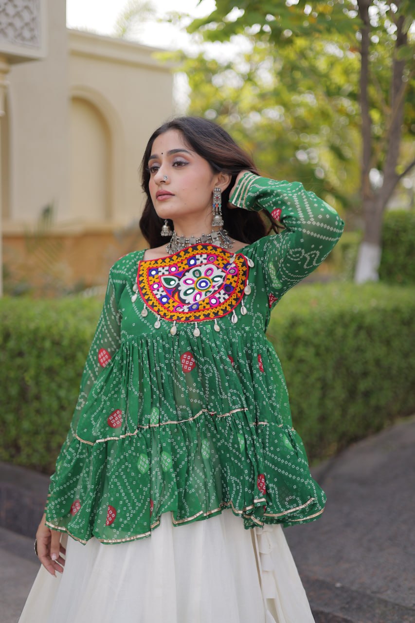Harshita Green Kora Cotton Gota-Lace Bandhani Lehenga