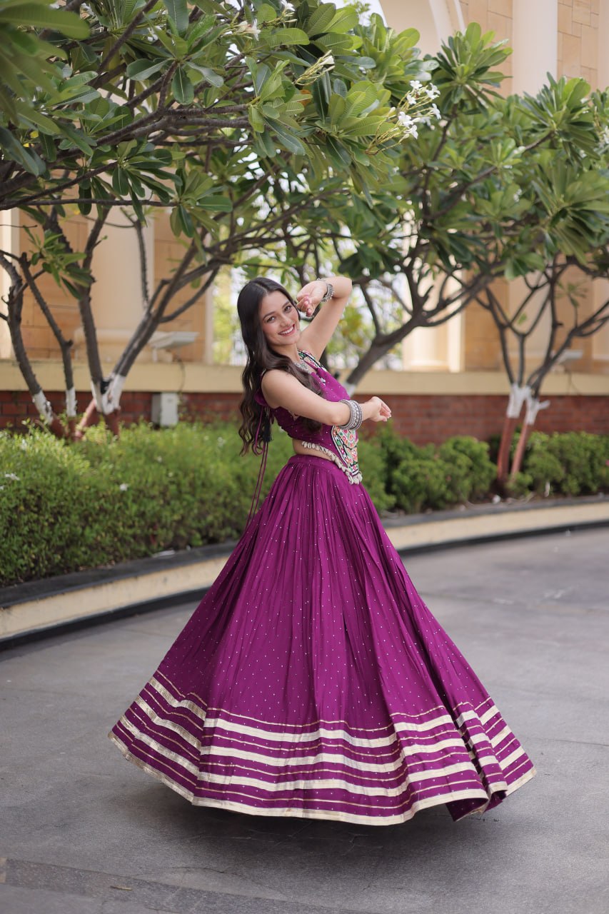 Yashvi Purple Reyon Mukesh Patti Lace Lehenga Choli