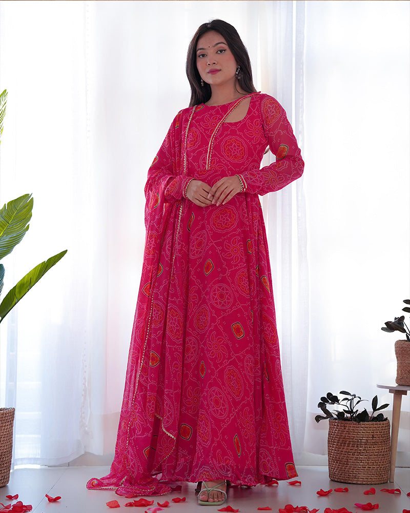 Kaveri pink printed chiffon anarkali set