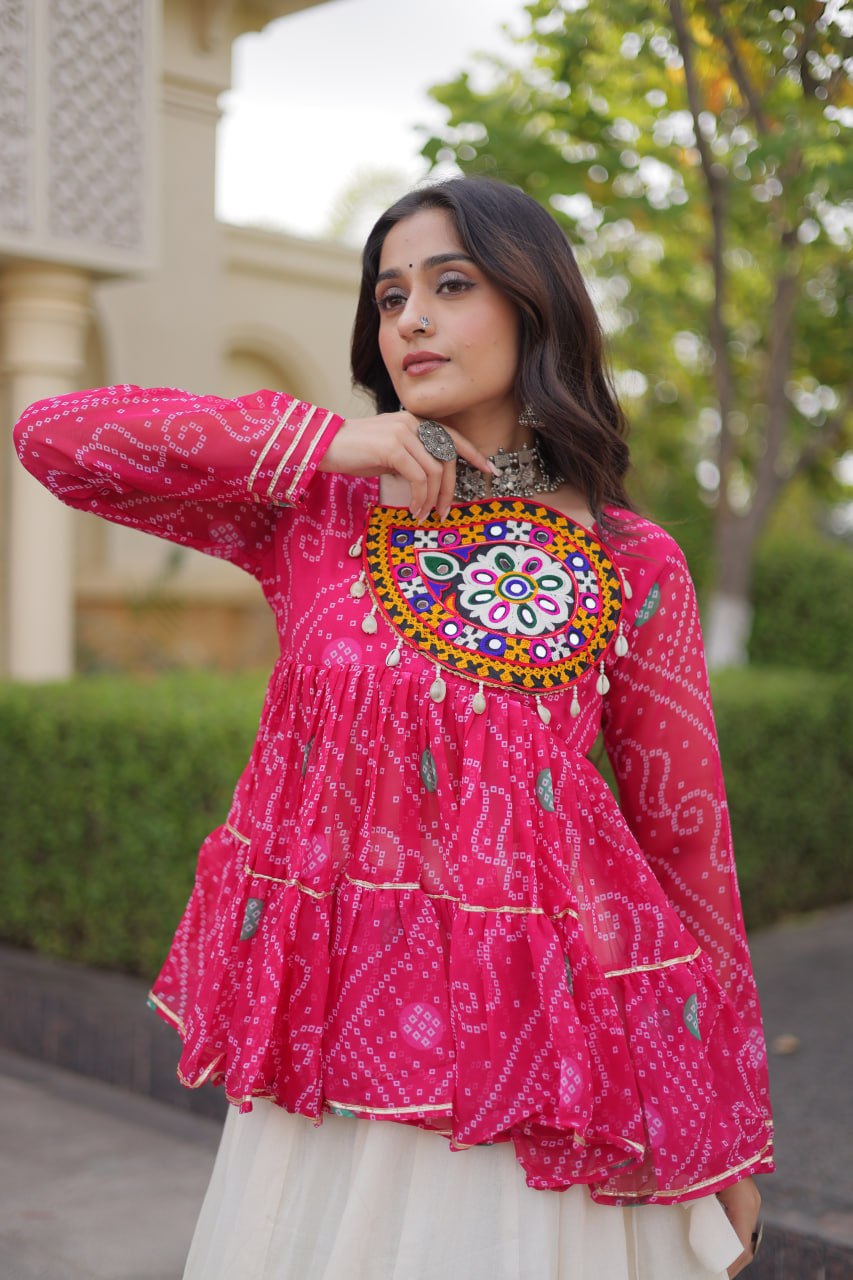 Harshita Pink Kora Cotton Gota-Lace Bandhani Lehenga