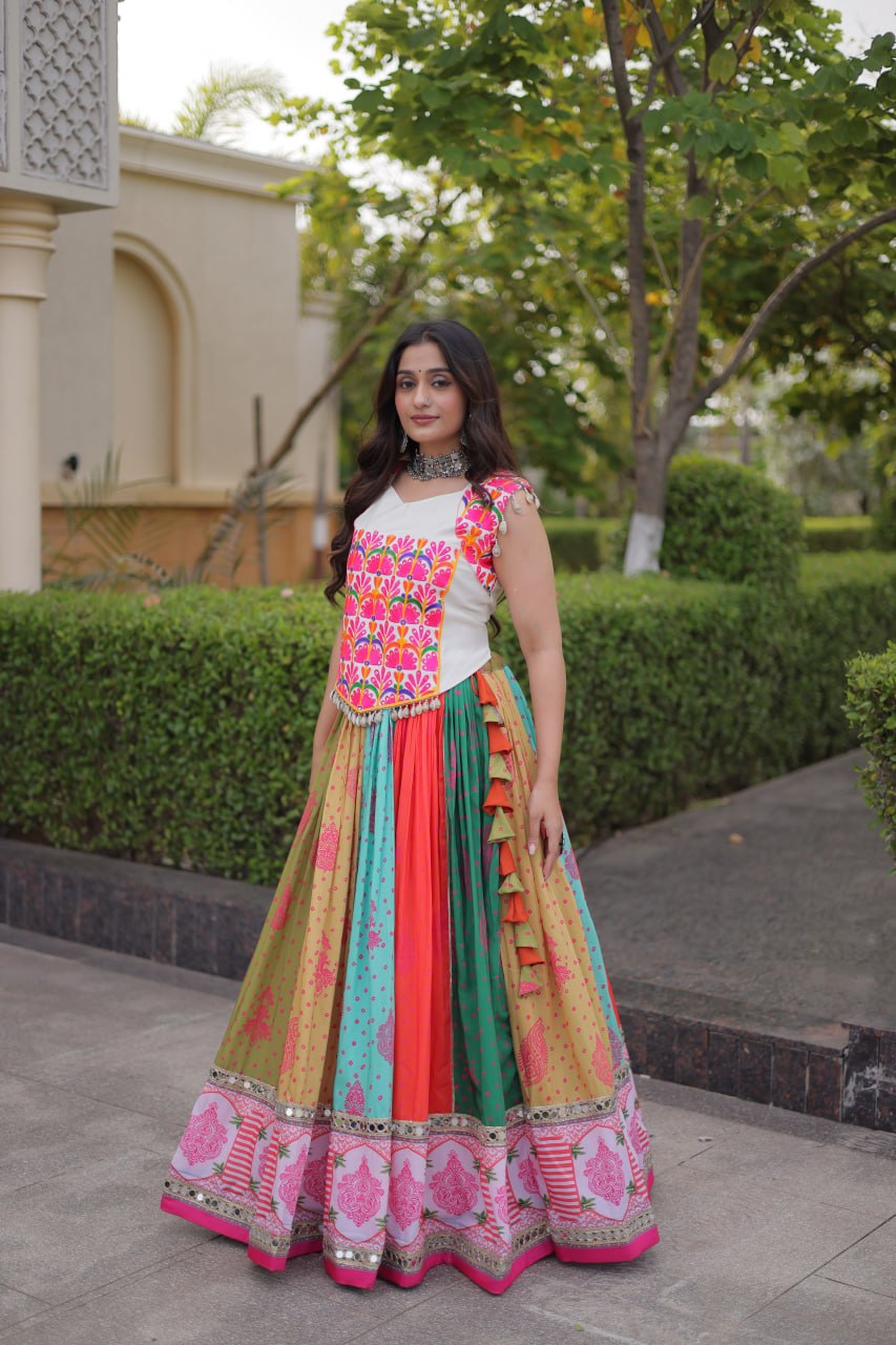 Chhavi Multicolor Cotton Printed Mirror Lehenga Choli