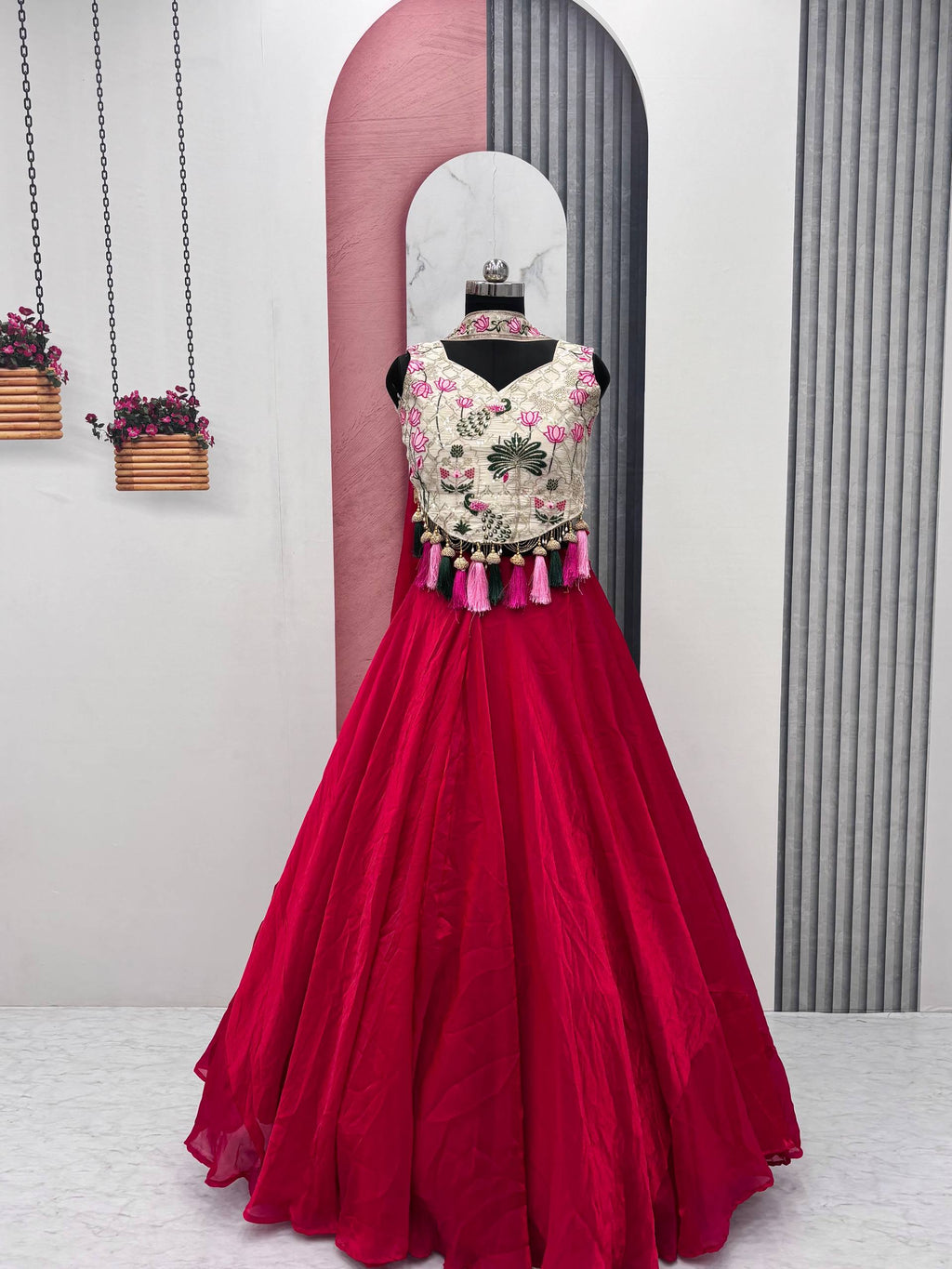 Tanu Pink Color Tissue Silk Sequins Thread Work Lehenga Choli with Dupatta