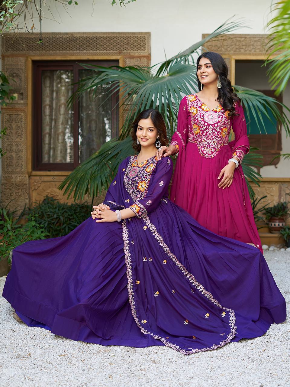 Pink Star Georgette Heavy Sequins Thread Work Gown with Dupatta