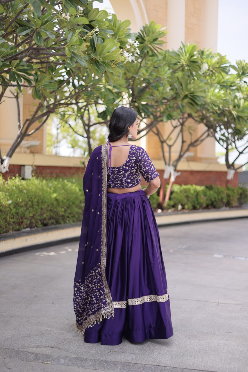 Subhadra Purple Glory Satin Embroidery Zari Sequins Lehenga