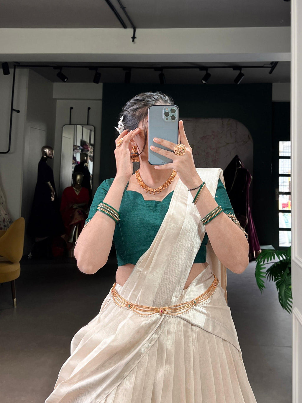 Off White Poly Tasar Viscose Border and Bead Work Traditional Lehenga Choli