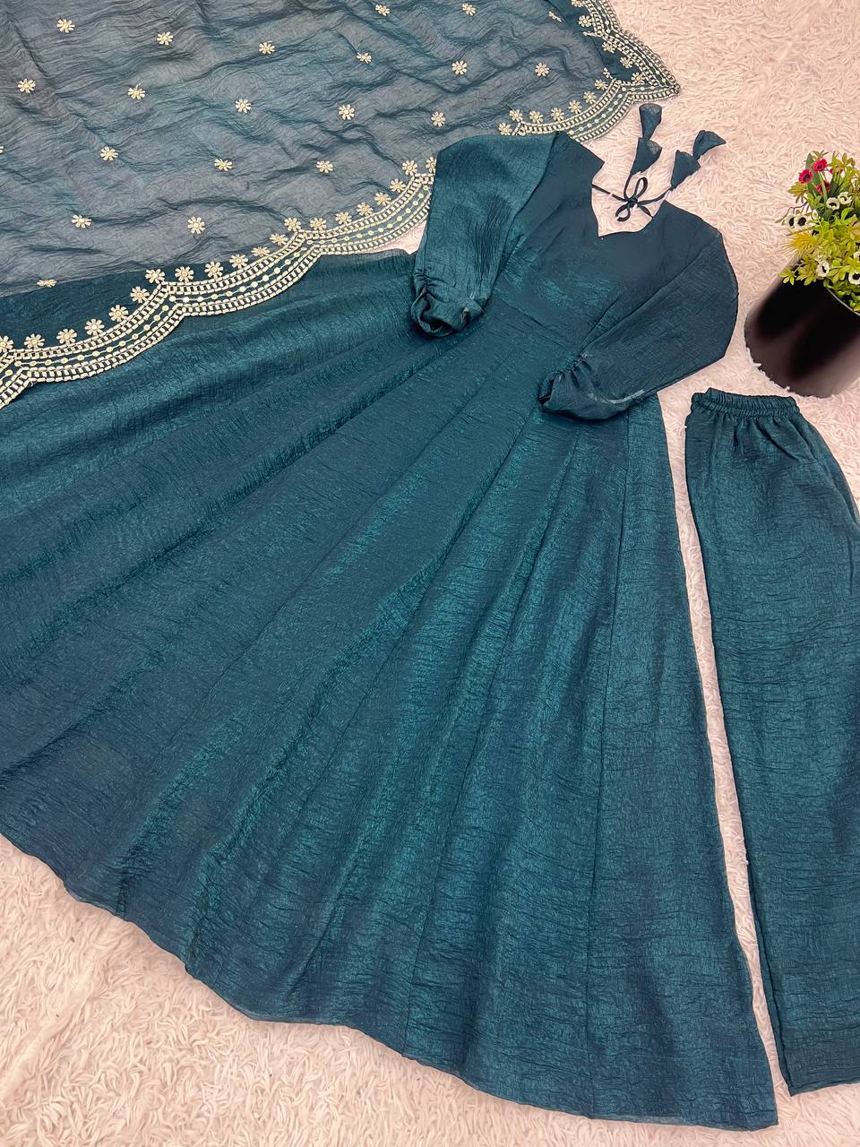 Tiya Fandy Silk Green Anarkali Suit