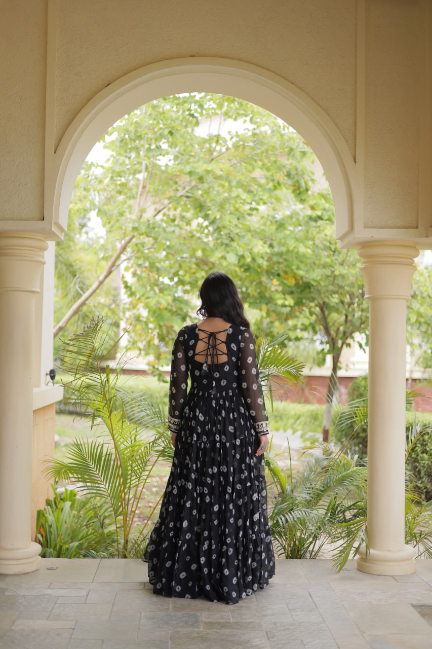 Lavanya Black Faux Georgette Bandhani Kutchi Patchwork Gown