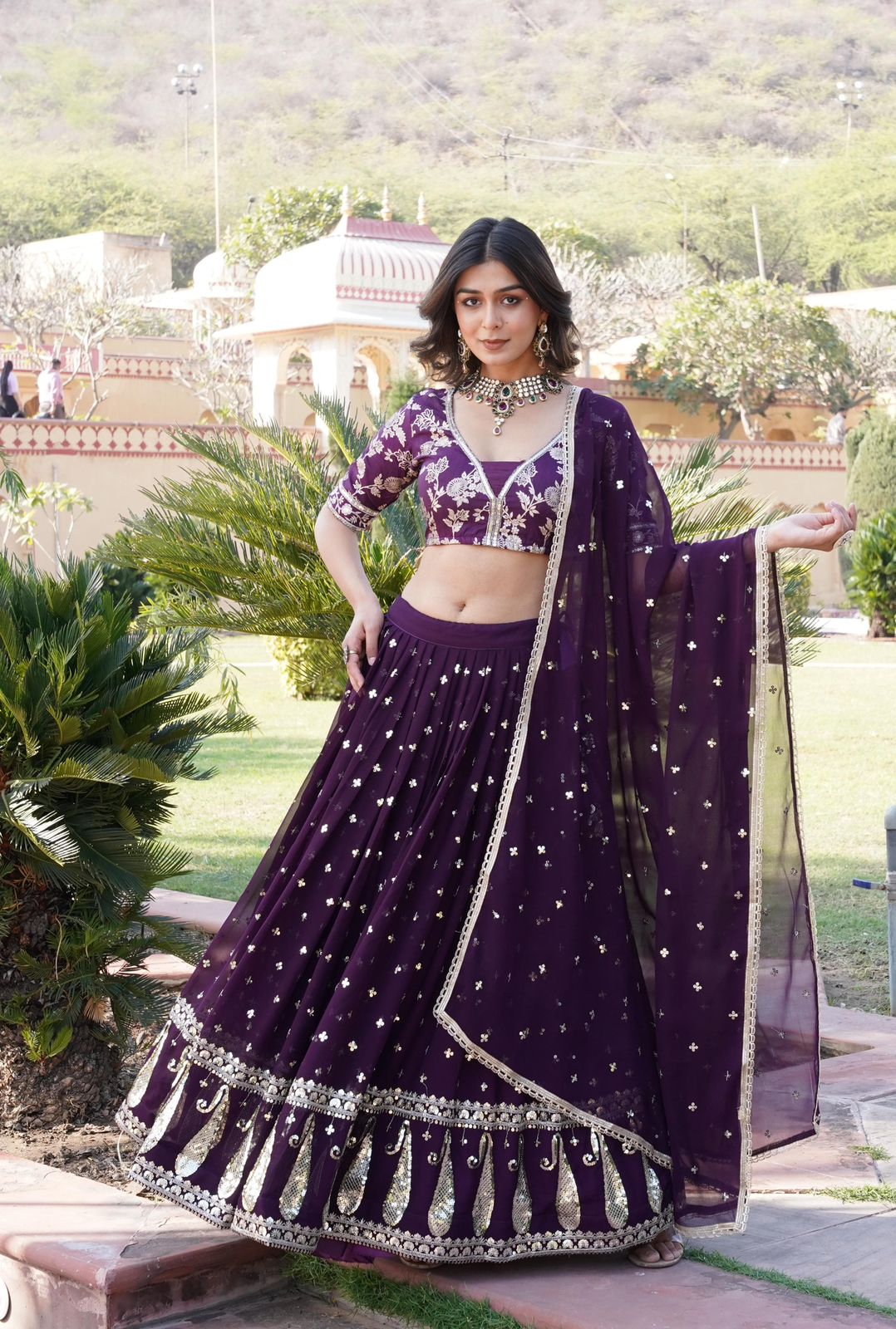 Vrinda purple sequins embroidered lehenga set