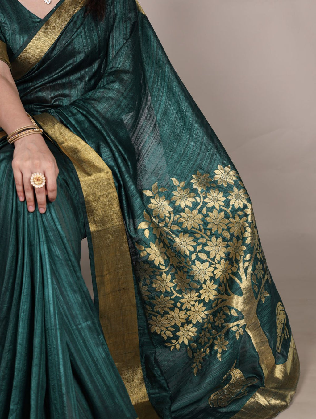 Green Color Raw Silk Zari Weaving Saree with Unstitched Blouse