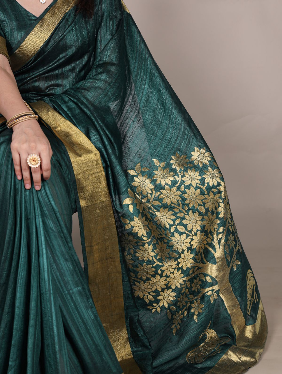 Green Color Raw Silk Zari Weaving Saree with Unstitched Blouse