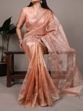 Orange Color Poly Shimmer Thread Embroidered Saree with Unstitched Blouse