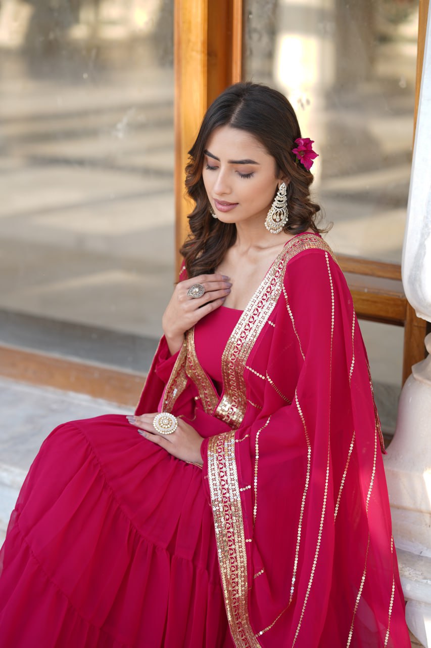Dakshayani red georgette anarkali gown set