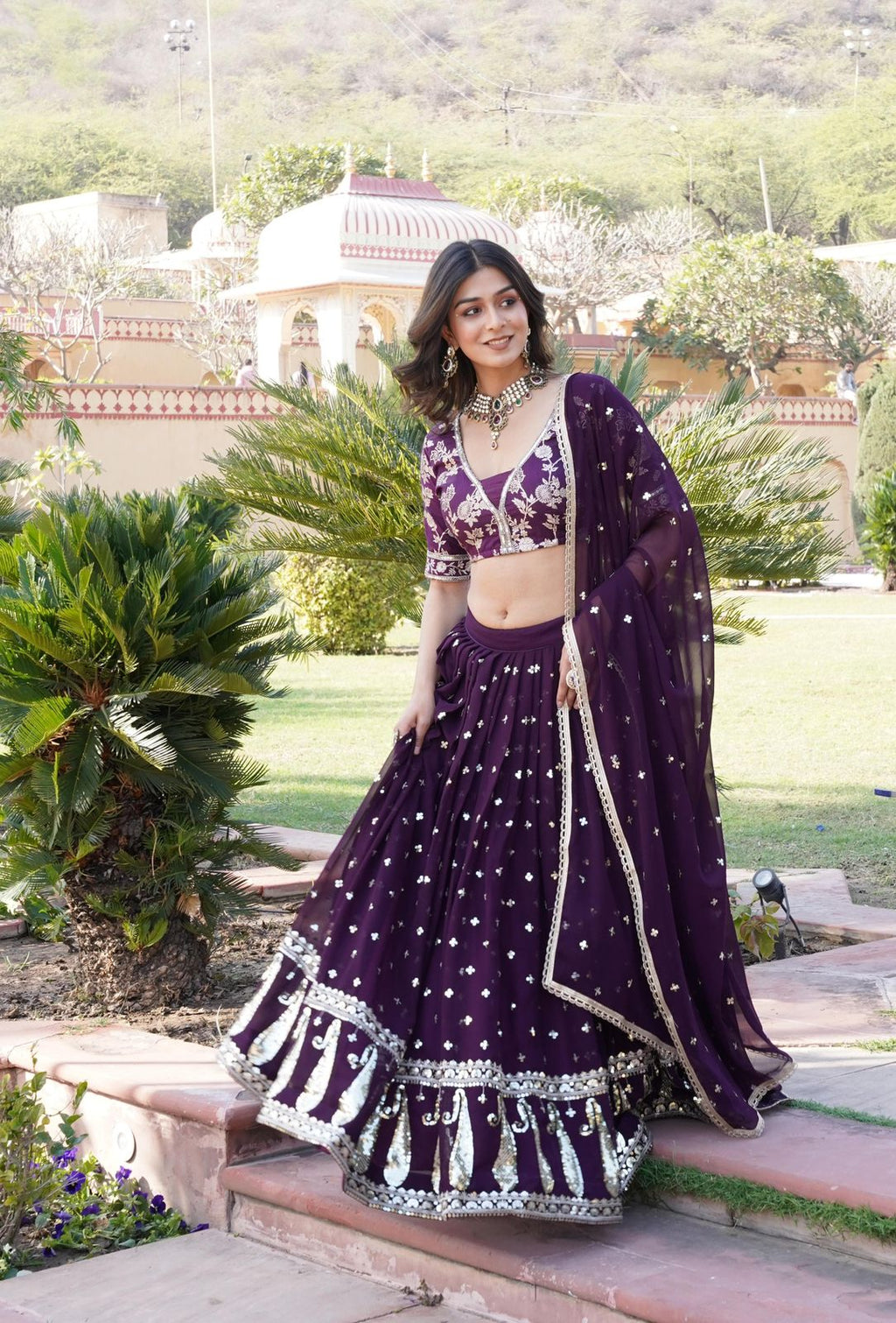 Vrinda purple sequins embroidered lehenga set