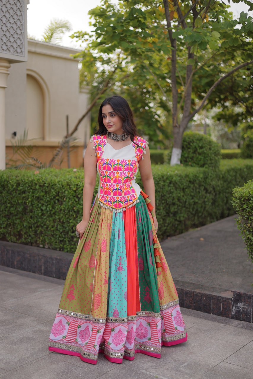 Chhavi Multicolor Cotton Printed Mirror Lehenga Choli