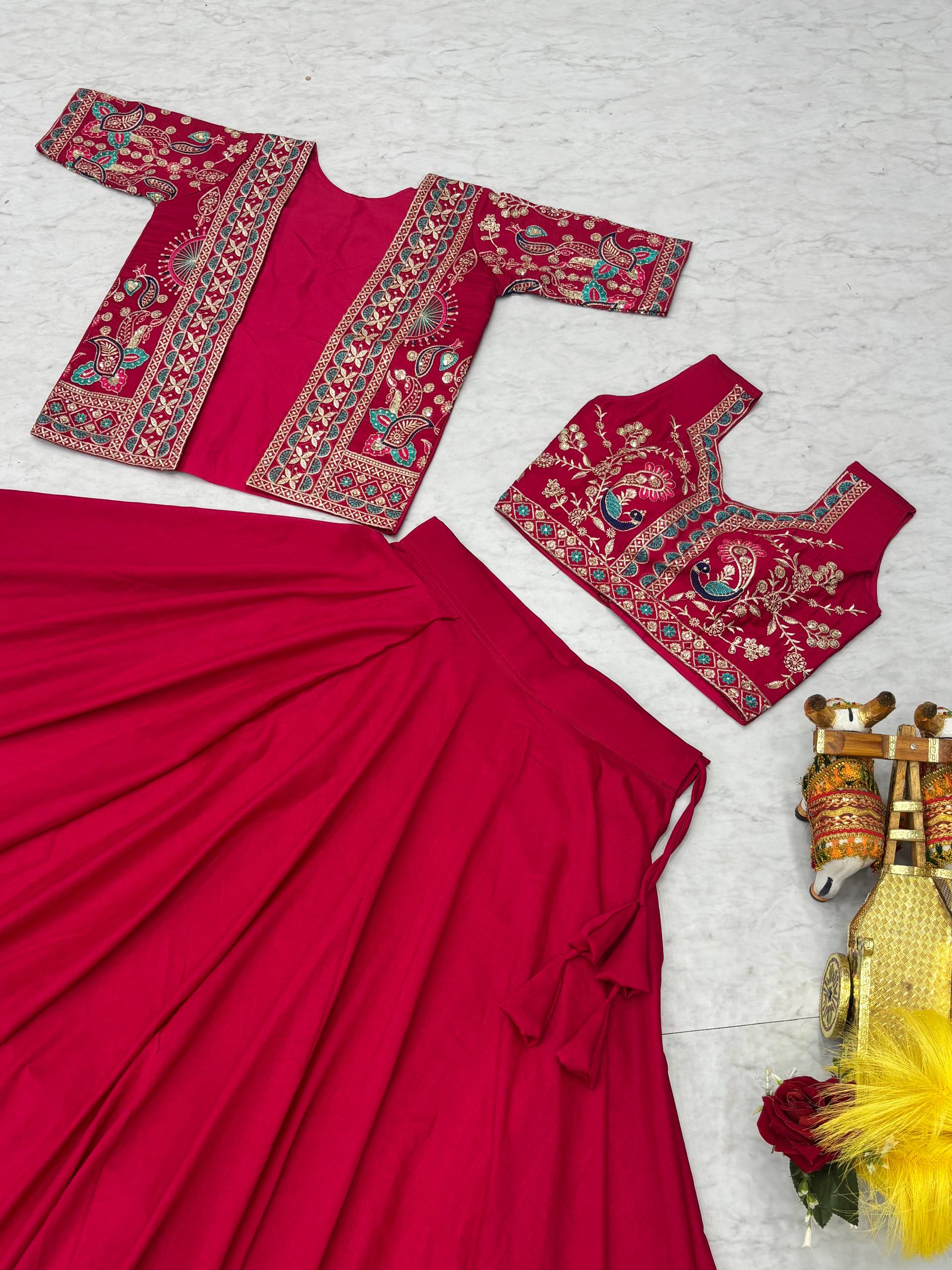 Devisha Pink Color Vichitra Silk Lehenga Choli with Embroidery Koti