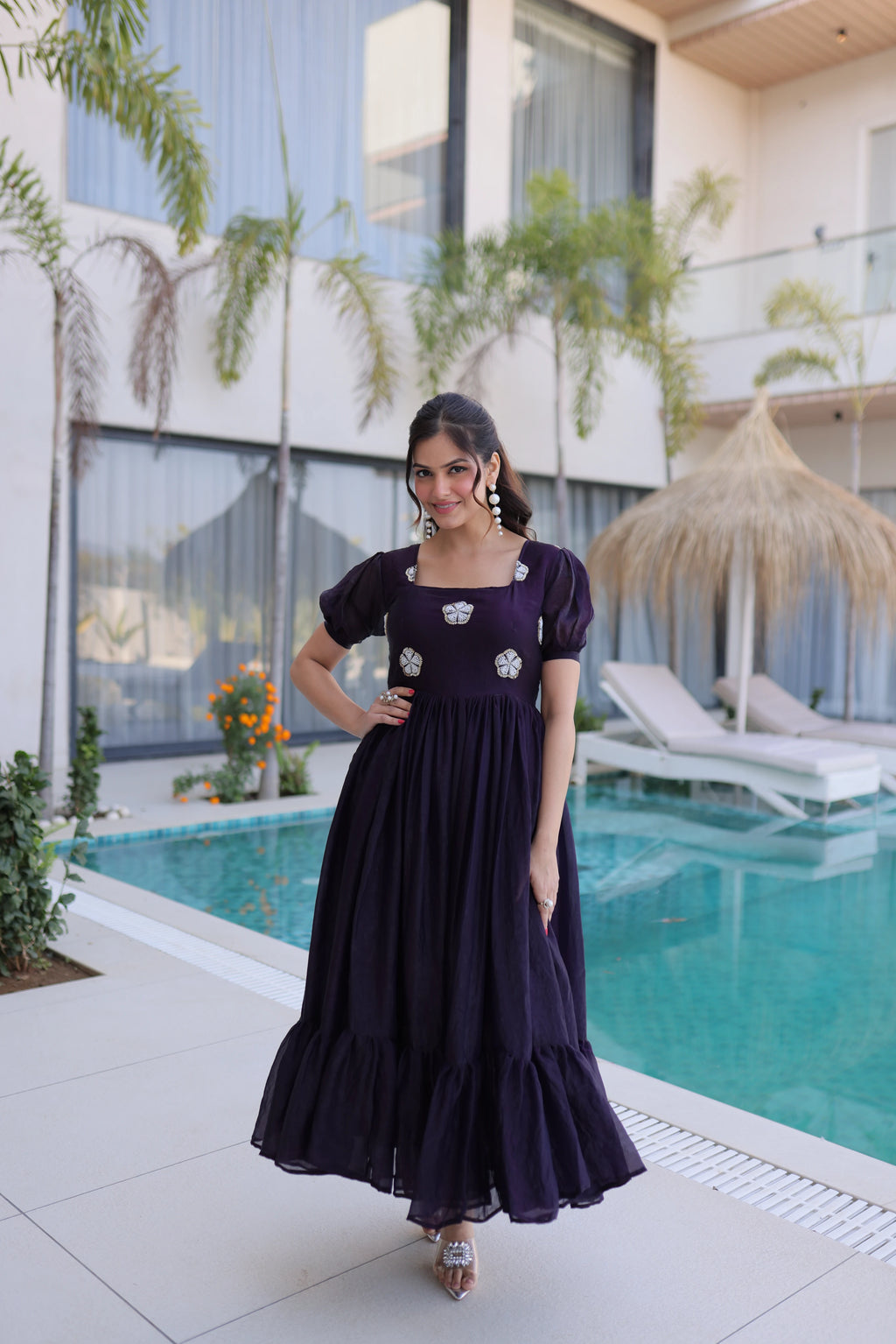 Sruvika Purple Color Fendi Silk With Beads Embroidered Work Gown