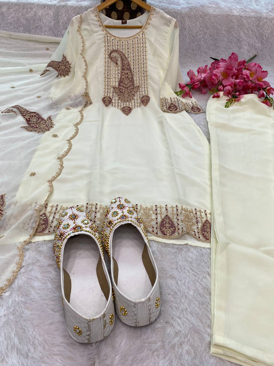 Khyati Off White Embroidered Kurti Set