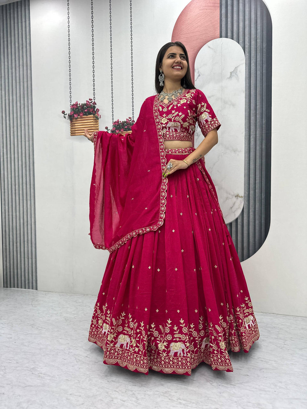 Gopi Pink Color Vichitra Silk Embroidery Sequins Thread Work Lehenga Choli
