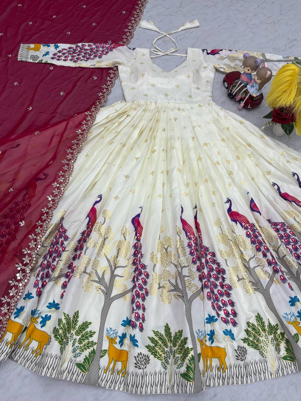 Tarini White Dola Silk Anarkali Gown Set