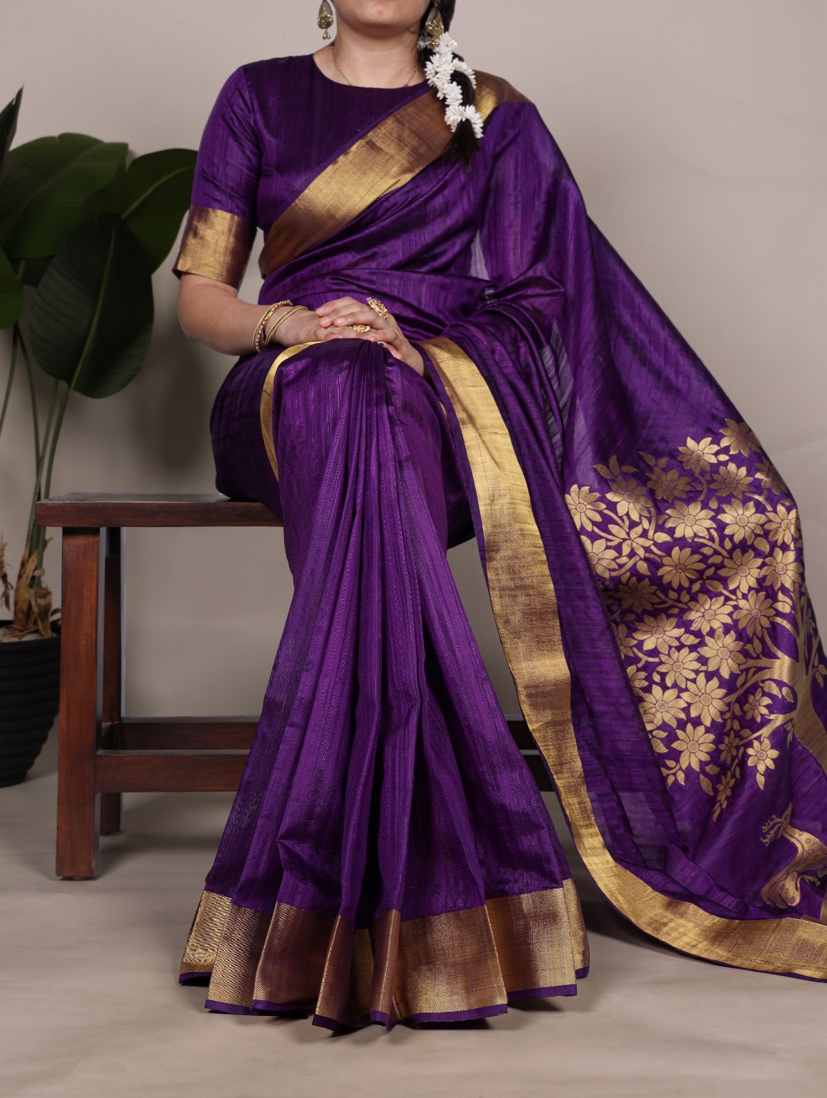 Purple Color Raw Silk Zari Weaving Saree with Unstitched Blouse
