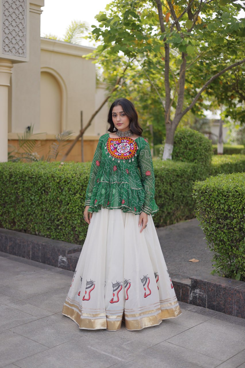Harshita Green Kora Cotton Gota-Lace Bandhani Lehenga