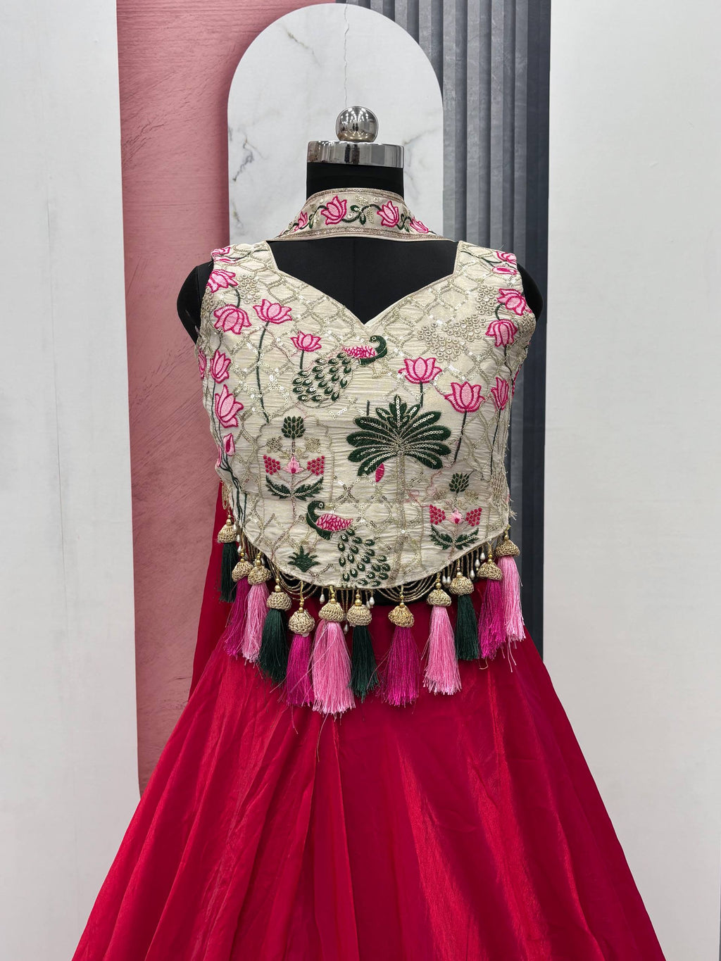 Tanu Pink Color Tissue Silk Sequins Thread Work Lehenga Choli with Dupatta