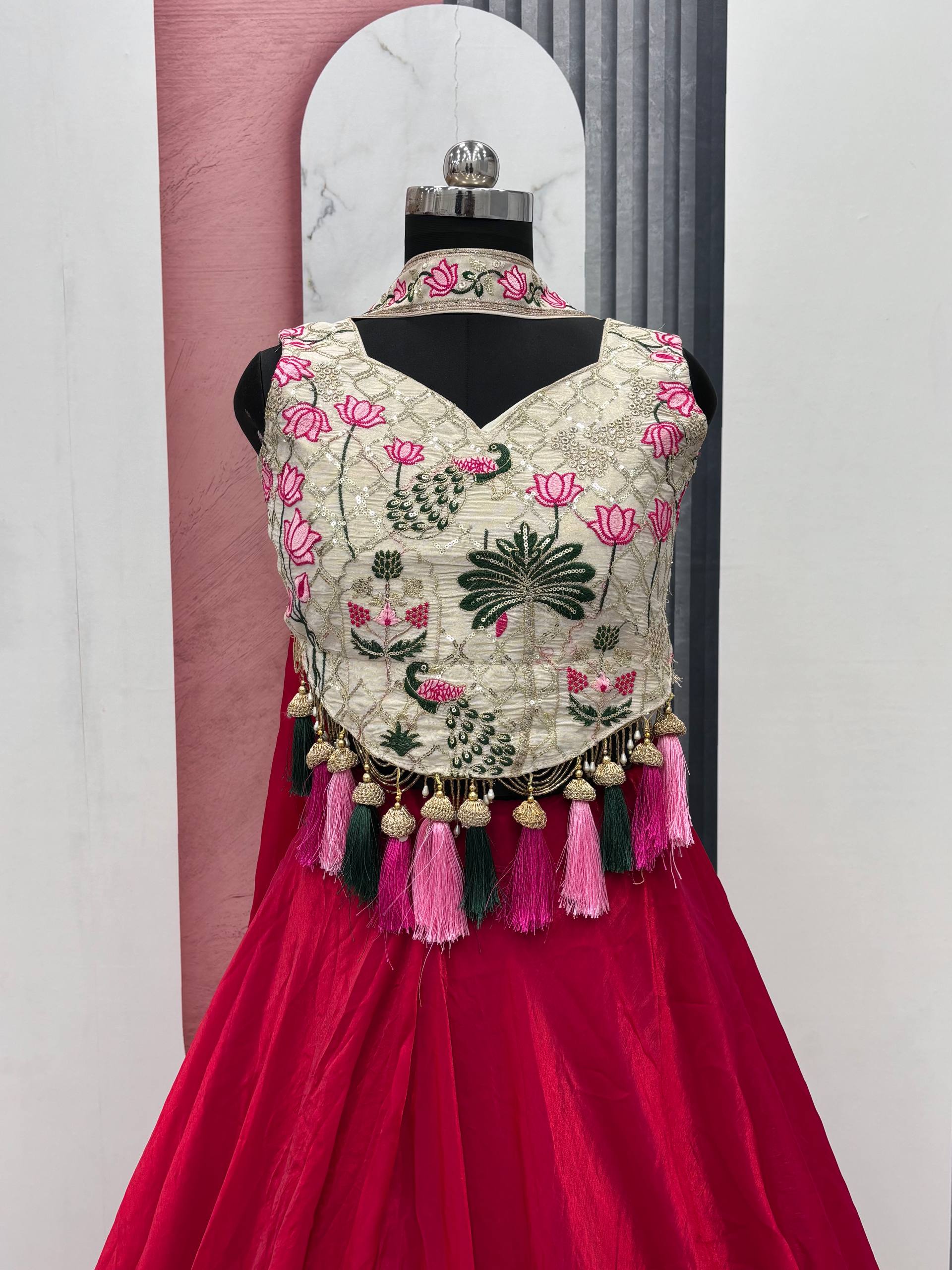 Tanu Pink Color Tissue Silk Sequins Thread Work Lehenga Choli with Dupatta