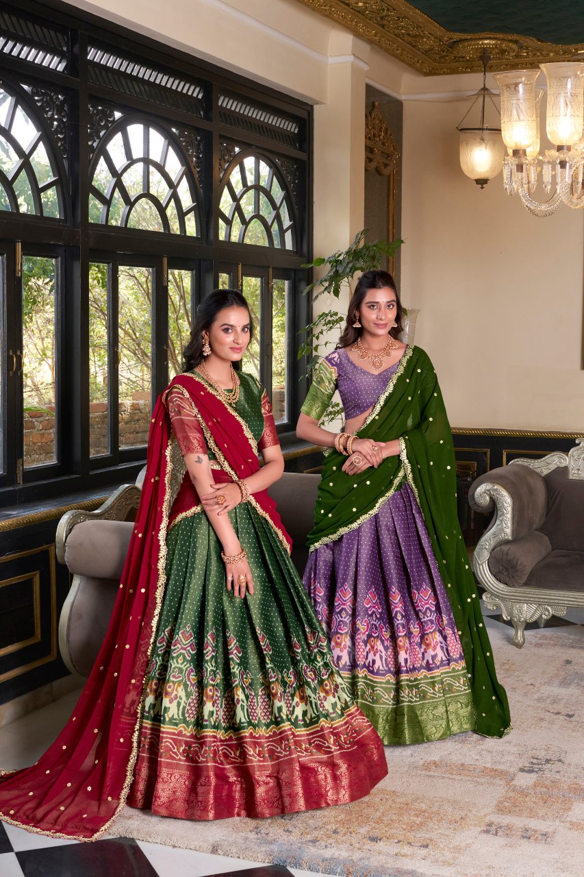Green Kanchipuram Silk Printed Lehenga Choli with Embroidered Dupatta