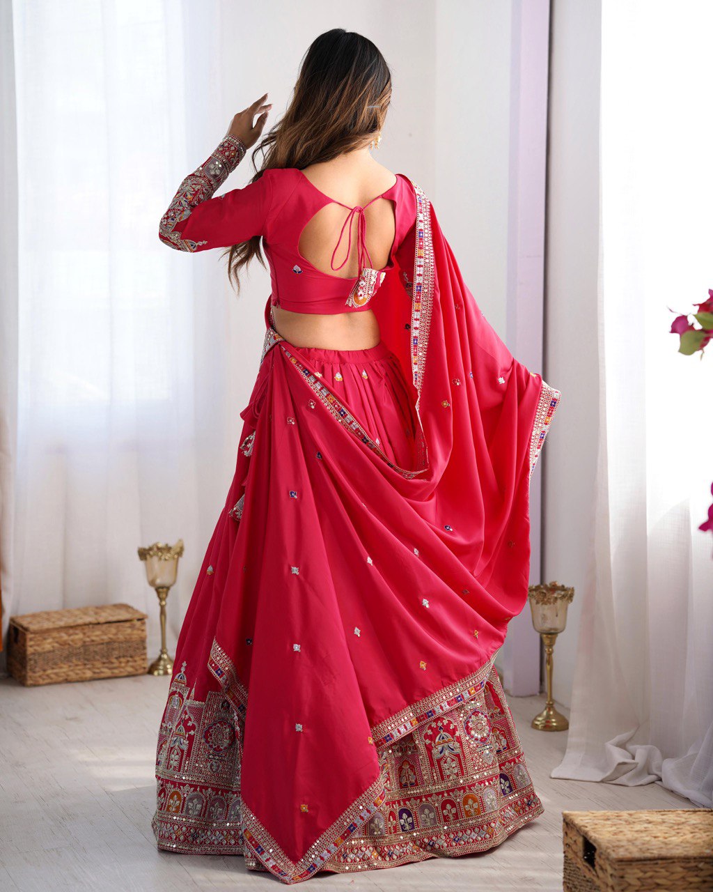 Pink natural crepe silk Kavyani designer lehenga choli