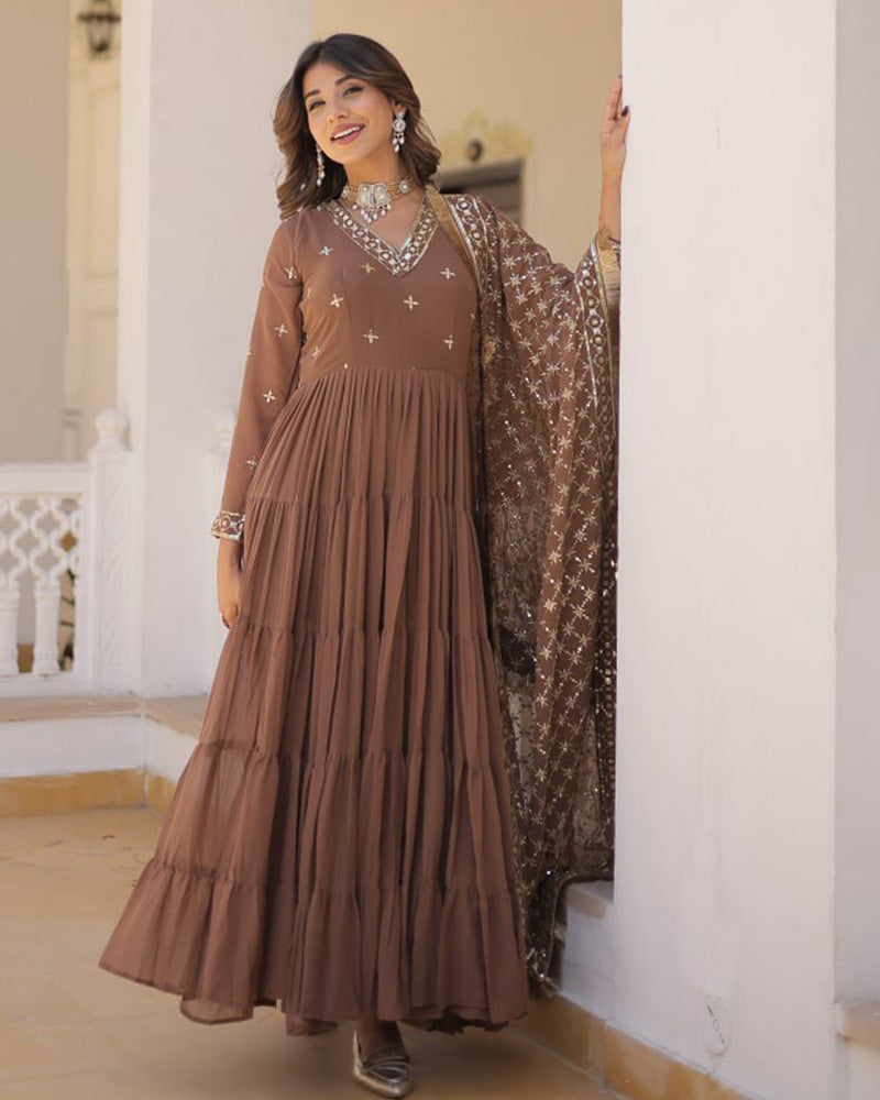 Ridhika brown georgette anarkali gown suit set