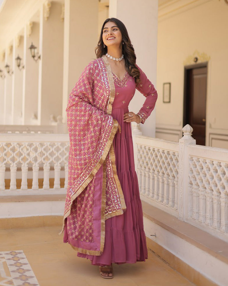 Ridhika onion pink georgette anarkali gown suit set