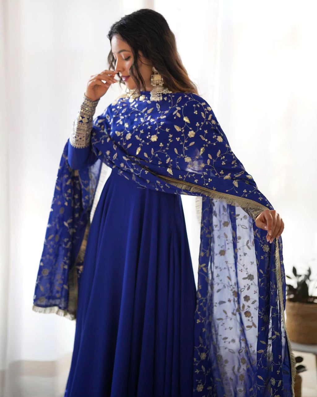 Glamorous Blue Anarkali Flared Kurti Set with Dupatta