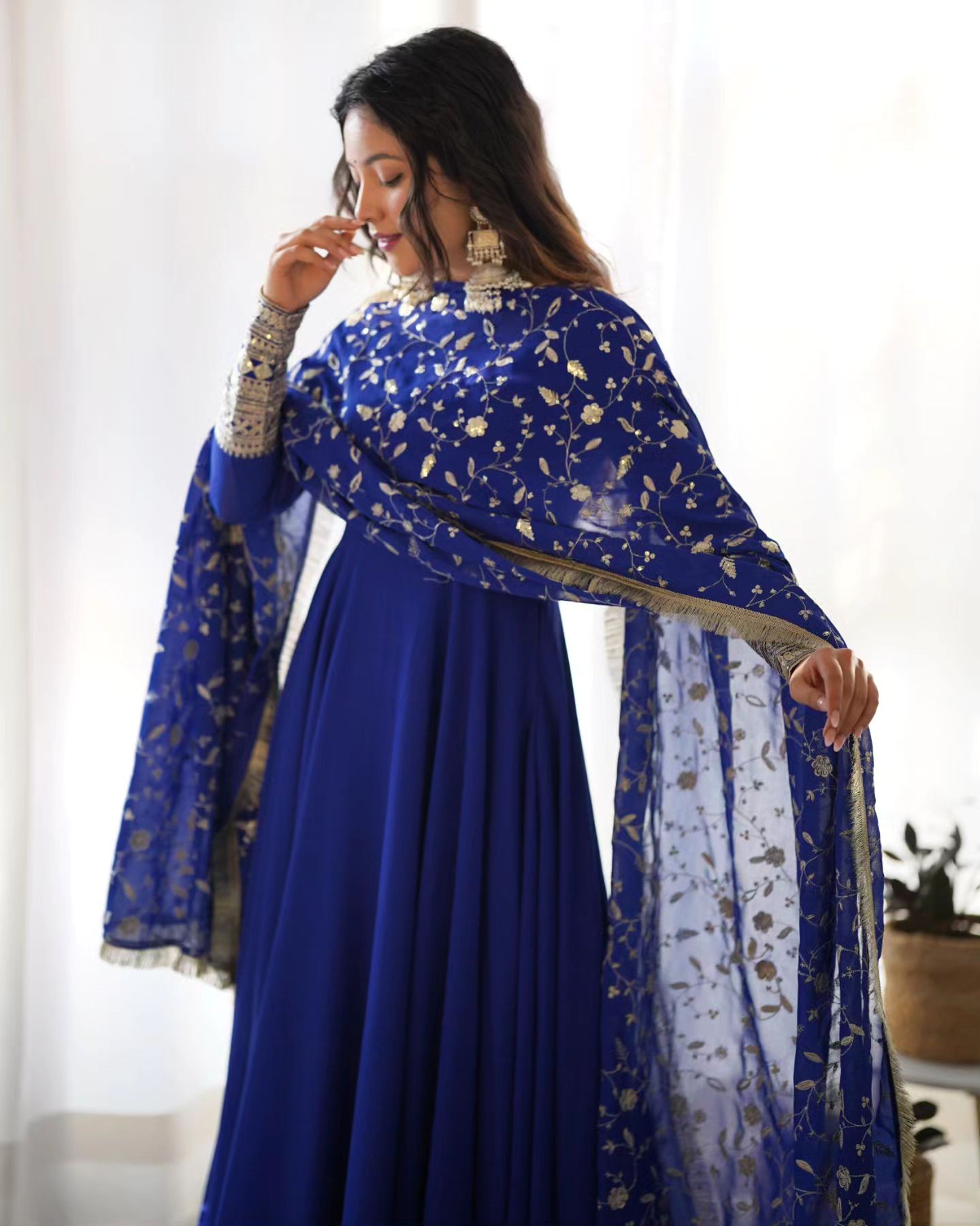 Glamorous Blue Anarkali Flared Kurti Set with Dupatta