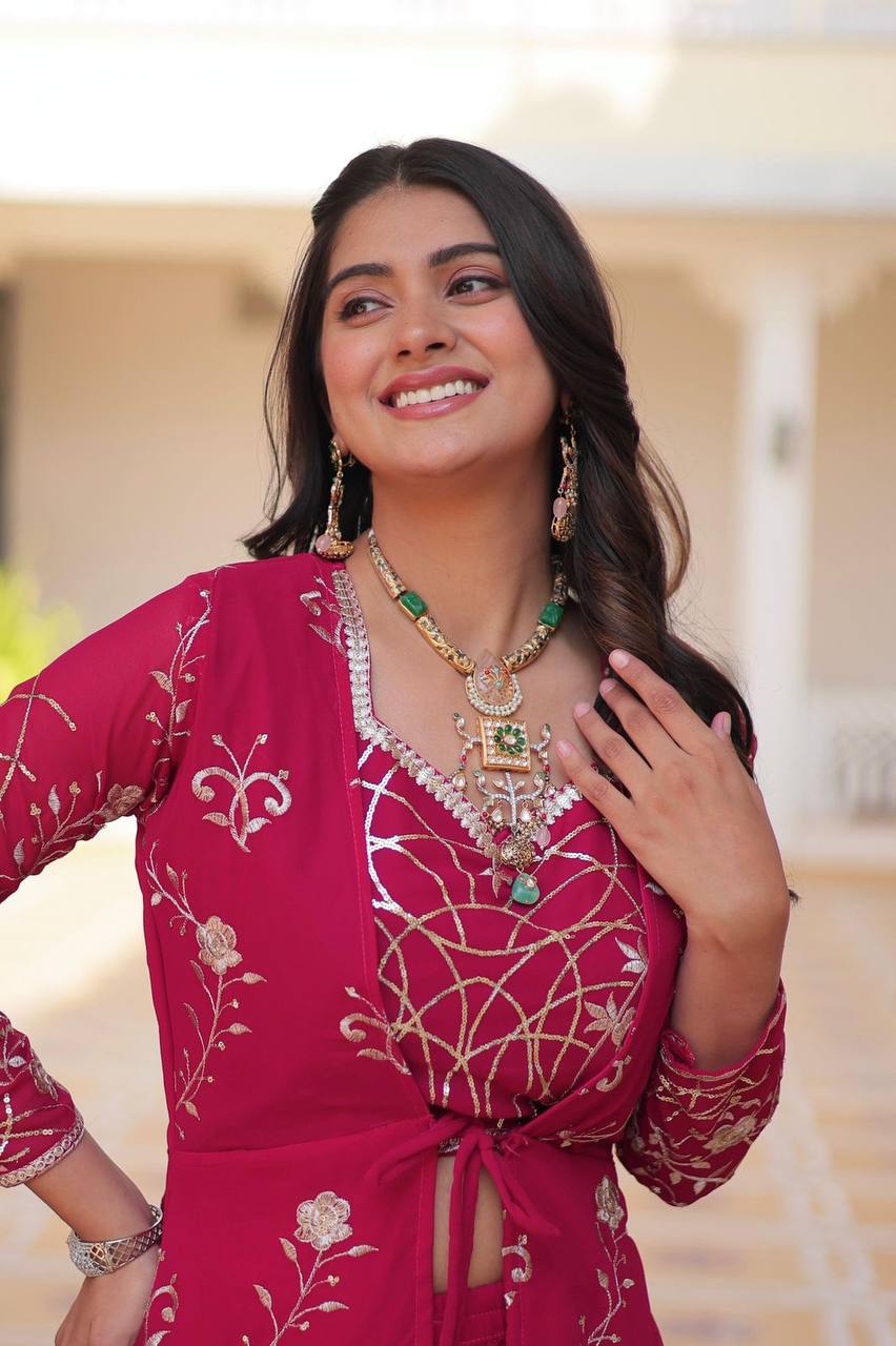 Aanshi Georgette Embroidered Shrug Set