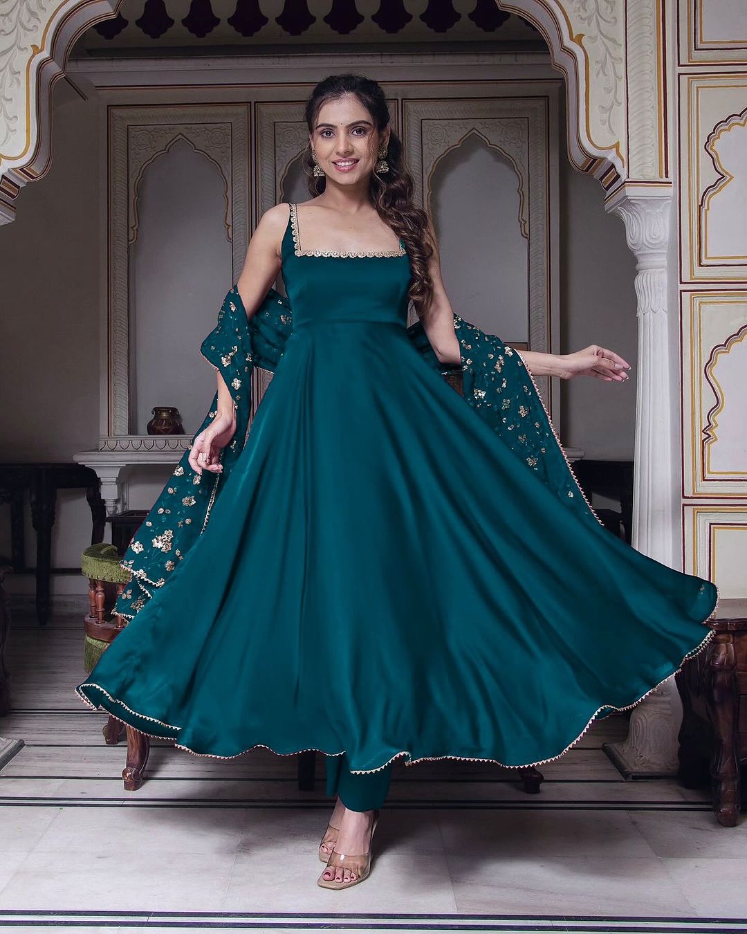 Manjula maroon anarkali gown suit set
