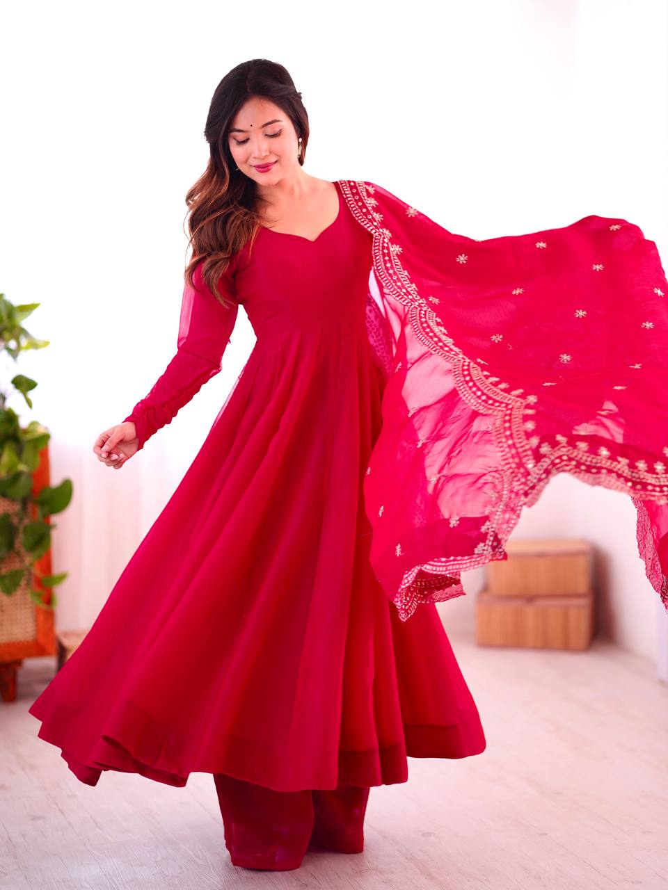 Tiya Fandy Silk Pink Anarkali Suit