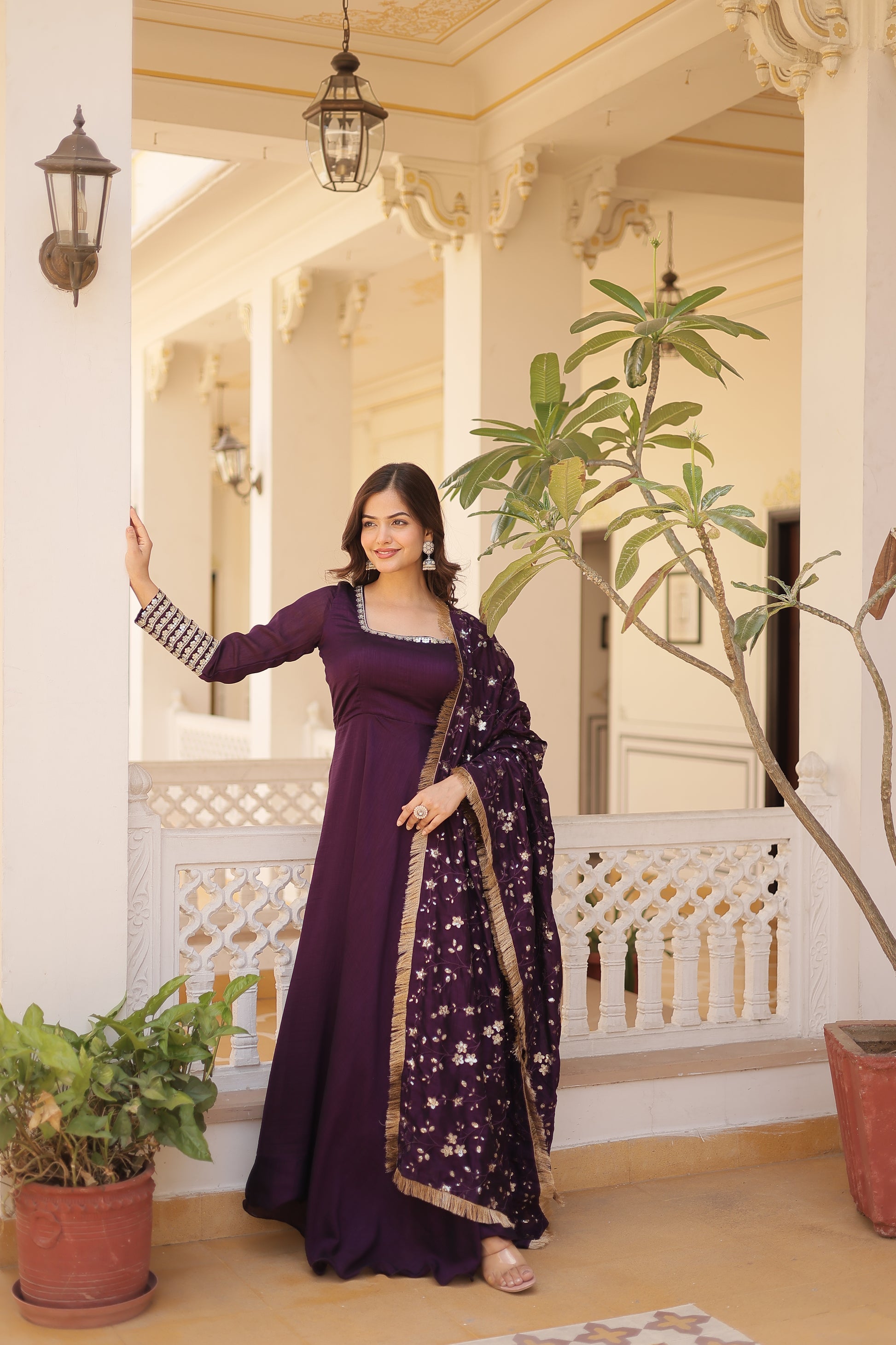 Aparajita Purple Vichitra Silk Anarkali Gown Set