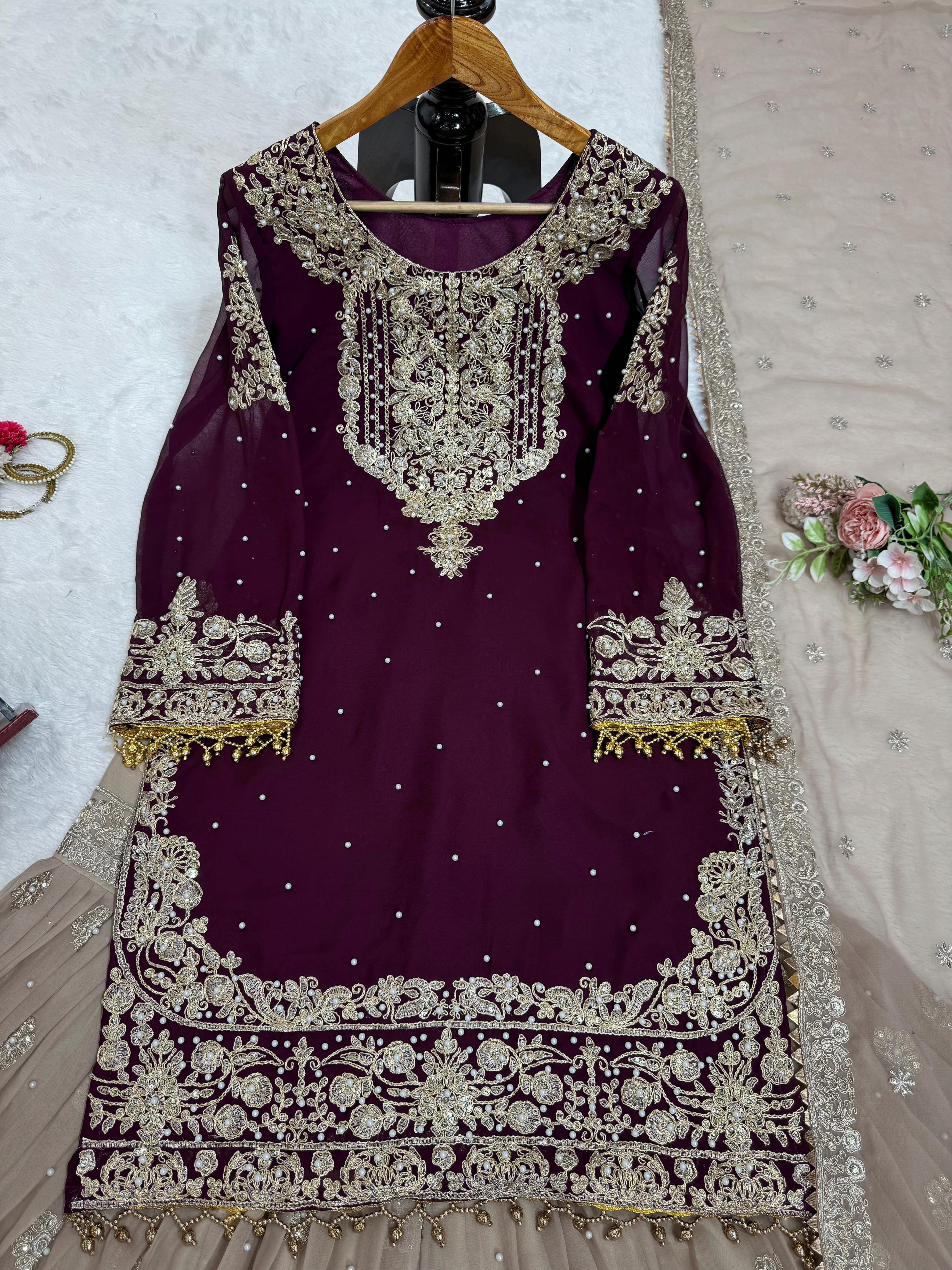 Niyati Georgette Embroidered Kurti Sharara Set