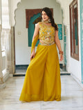 Stuti Mustard Yellow Star Georgette Sequins Thread Embroidery Work Top Palazzo Set