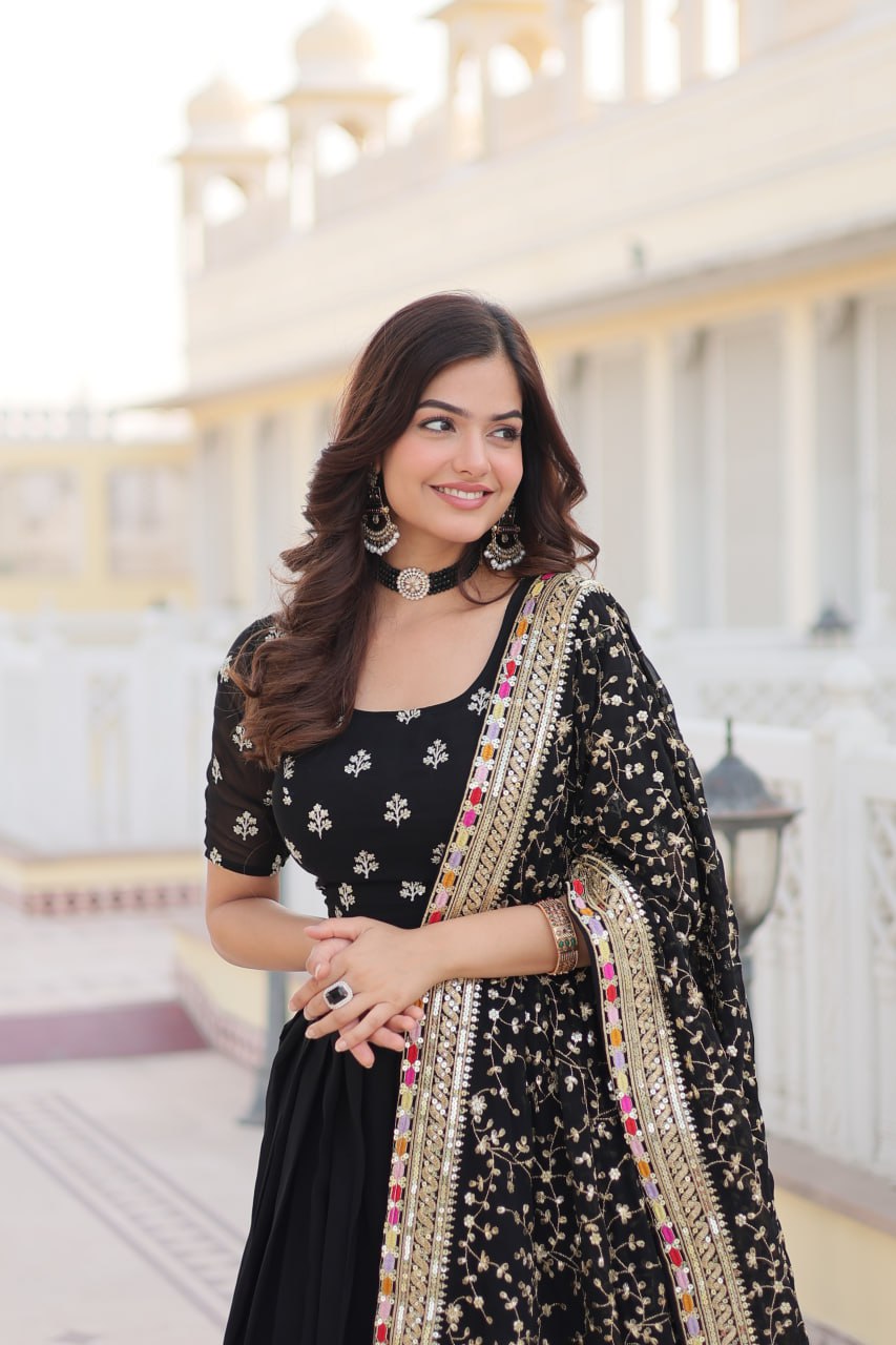 Sharada black georgette embroidered lehenga set
