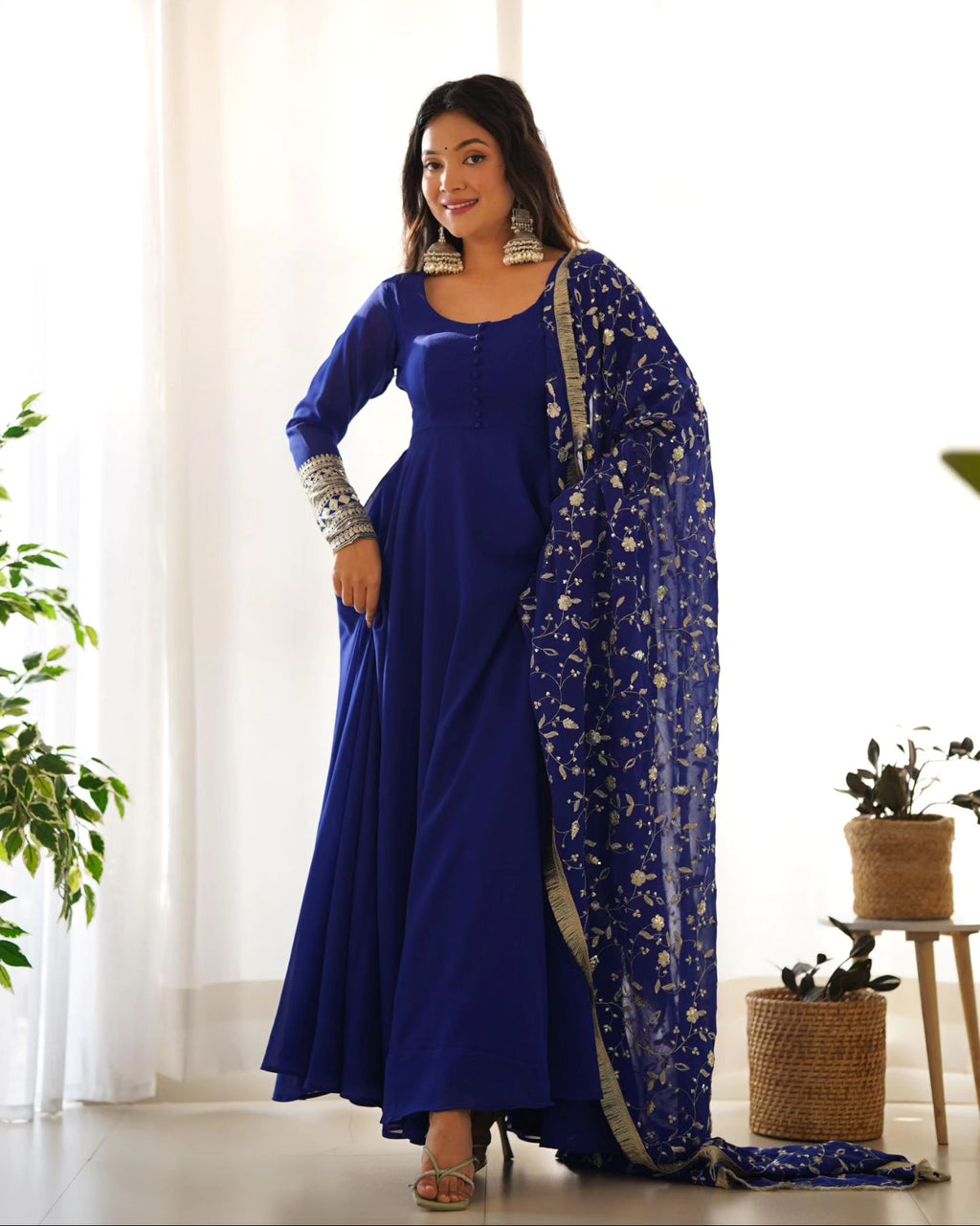 Glamorous Blue Anarkali Flared Kurti Set with Dupatta